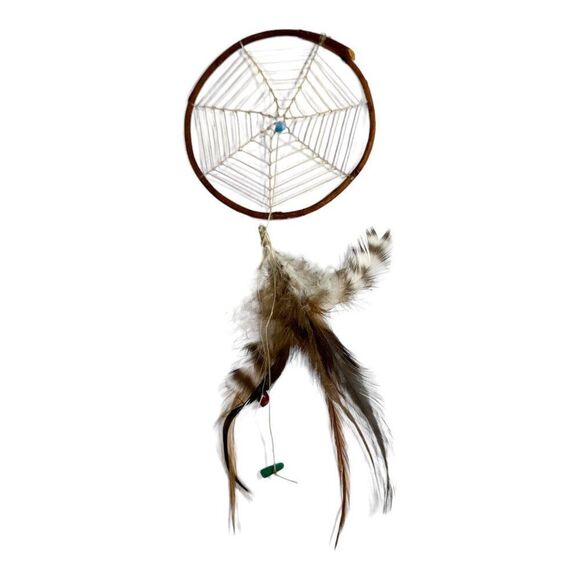 Handcrafted Dreamcatcher Feathers & Turquoise Bead 10” Hoop Southwest - Picture 1 of 7